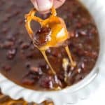 pretzel dipped in maple bacon sugar cookie dip