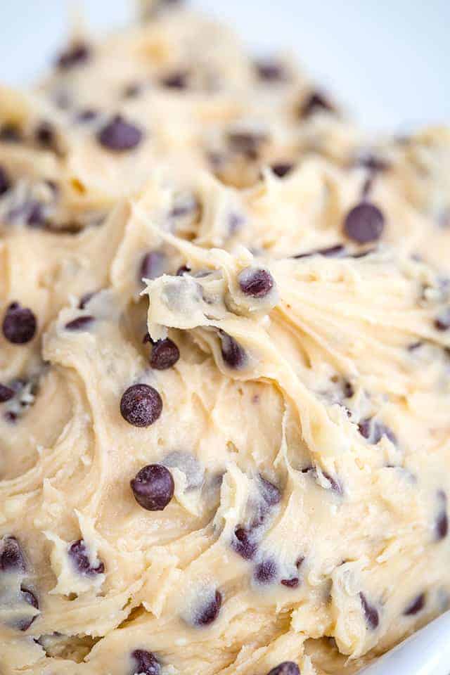 close up of cookie dough dip