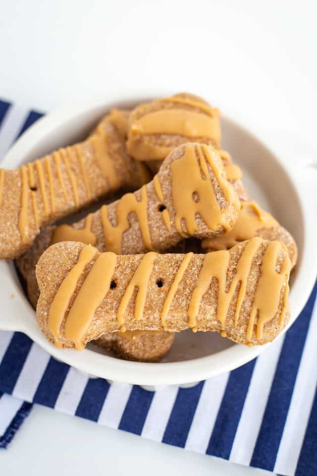 peanut butter dog treats in a bowl