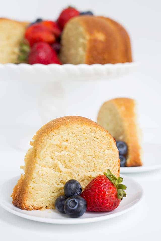 slice of vanilla pound cake with fresh berries