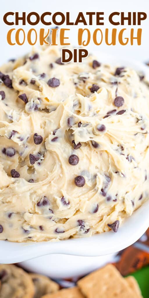 closeup pinterest photo of cookie dough dip with text