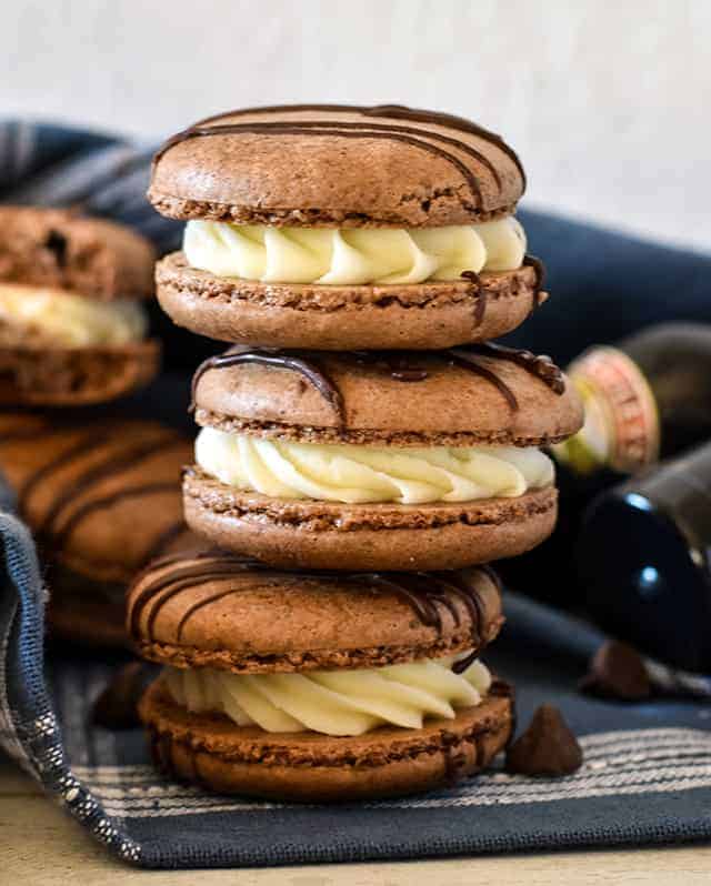 stack of 3 baileys chocolate macarons