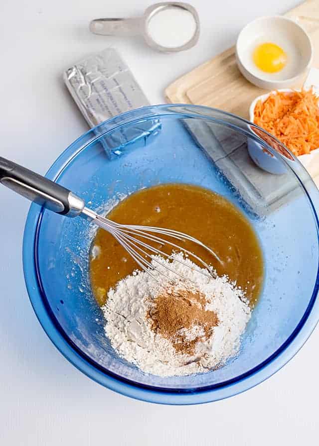 dry ingredients being added to the bowl