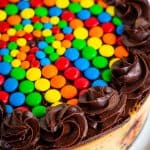 close up of ganache swirls on cheesecake