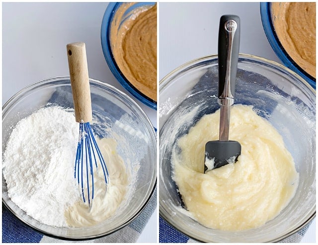 cream cheese filling in a bowl with utensils