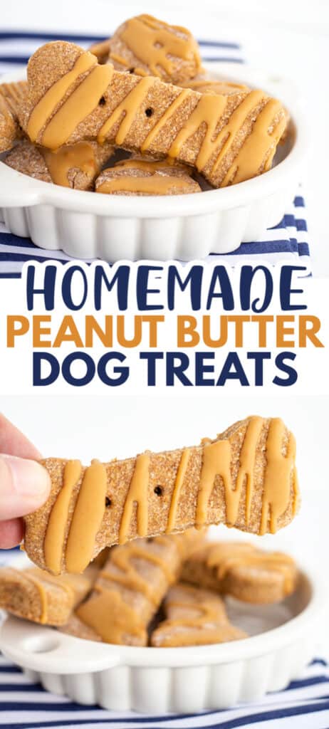 collage of pup treats in a white dish with text in the middle