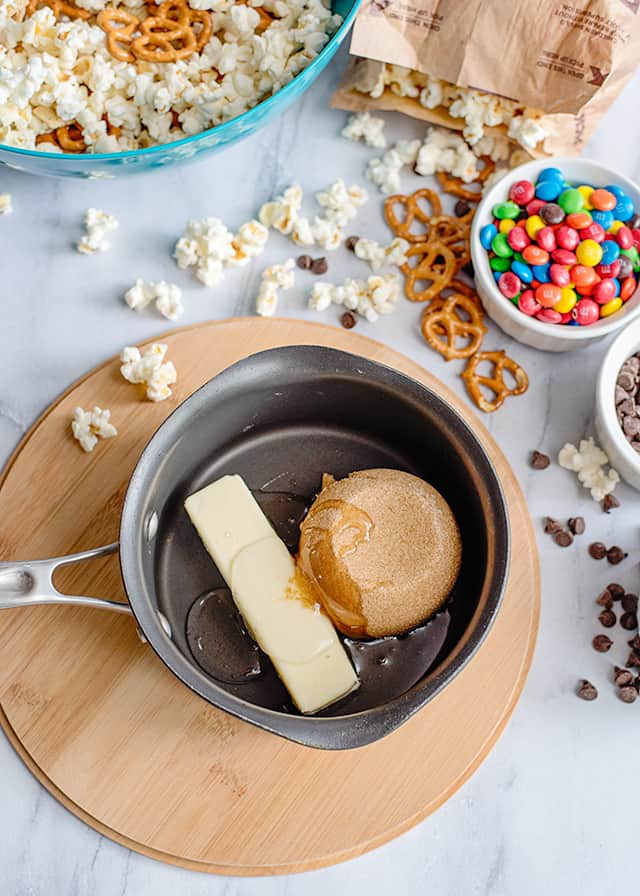 saucepan with butter and brown sugar in it