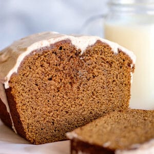 Gingerbread loaf with a slice cut off