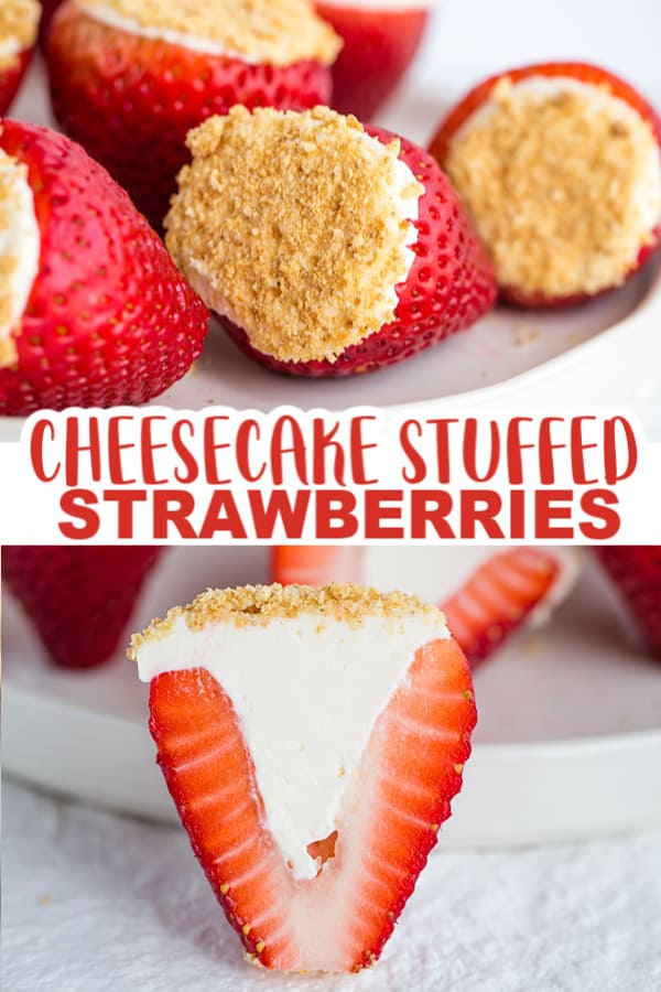 Cheesecake stuffed strawberries plated.