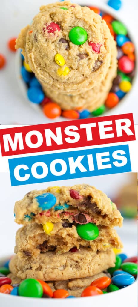 Monster cookies in a white bowl.