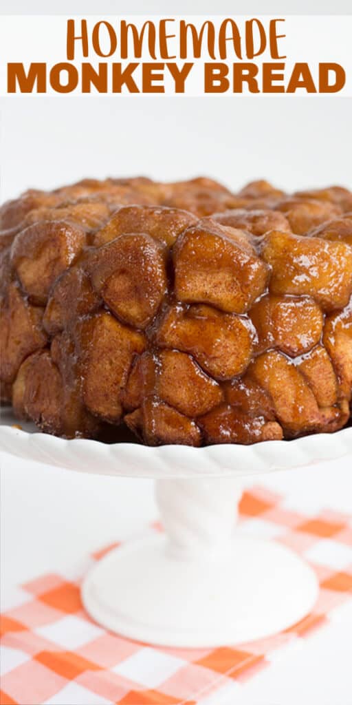 Homemade monkey bread made from scratch, served on a white plate.