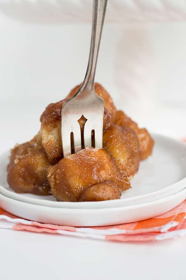 fork in a chunk of homemade monkey bread