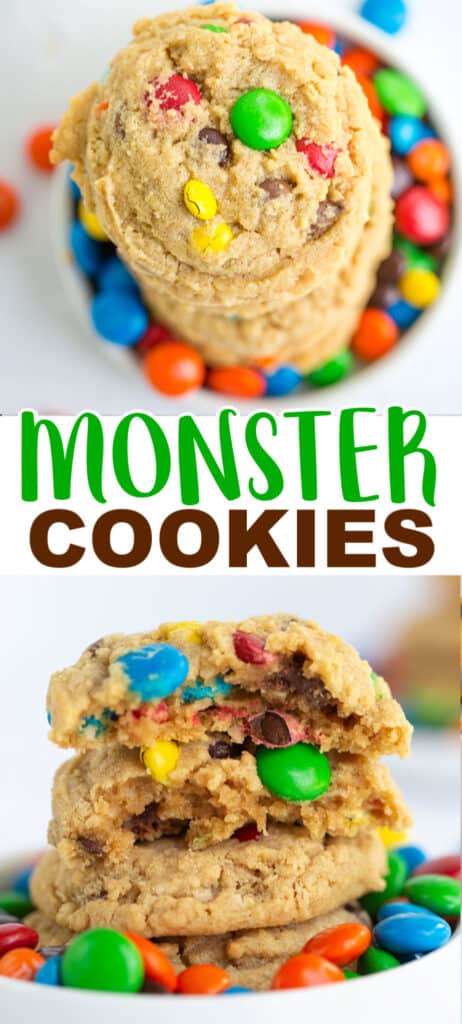 A tower of Monster Cookies crowned with colorful M&M’s.