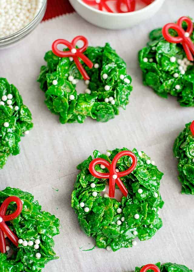 Christmas Wreath Cookies on parchment paper