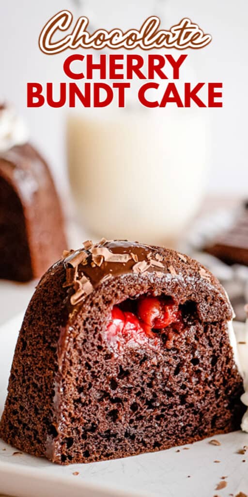 Delicious bundt cake combining the rich flavors of chocolate and cherries.