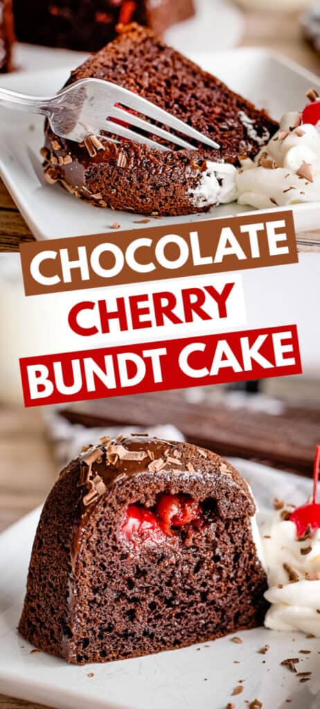 Delicious bundt cake infused with chocolate and cherries.