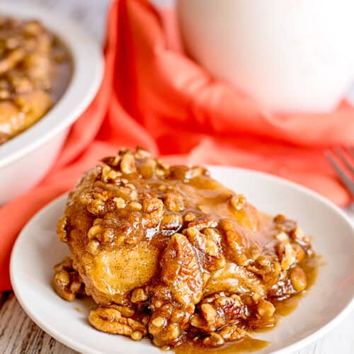 sticky buns on a dessert plate