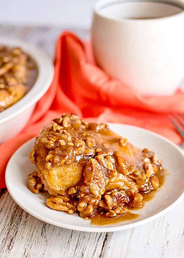 sticky buns on a dessert plate