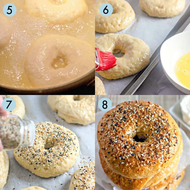 collage of photos preparing and baking bagels