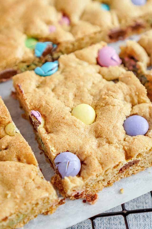 close up of a sliced Easter Cookie Bar