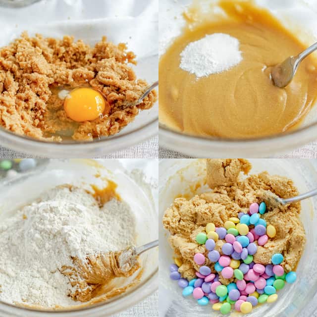 step-by-step collage of how to make easter cookie bars