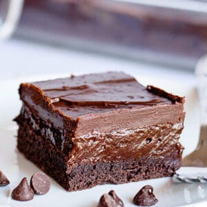 white plate with chocolate chips and a chocolate pudding bar