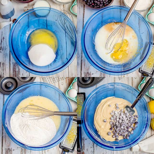 collage of step-by-step photos on making lemon blueberry donuts