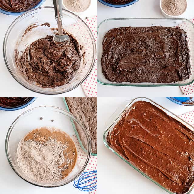 collage of ingredients being put together to create chocolate pudding bars