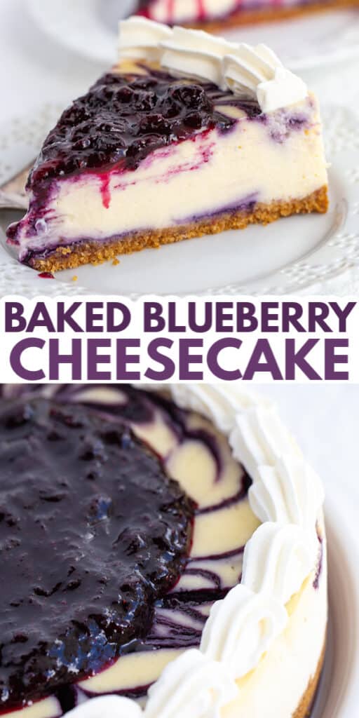 collage of blueberry cheesecake images and the title in text between images