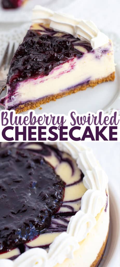 pinterest collage of blueberry cheesecake with text in the middle for the title