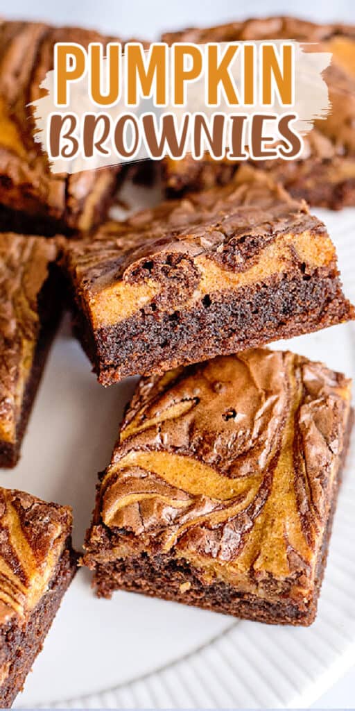 close up of brownies with name in text at the top