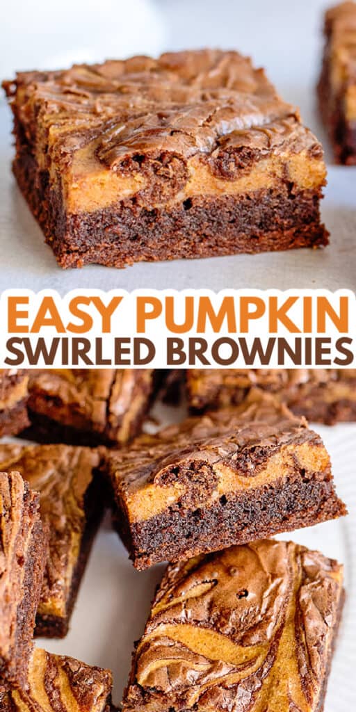 collage of pumpkin brownies showing the inside with the name in text in the center