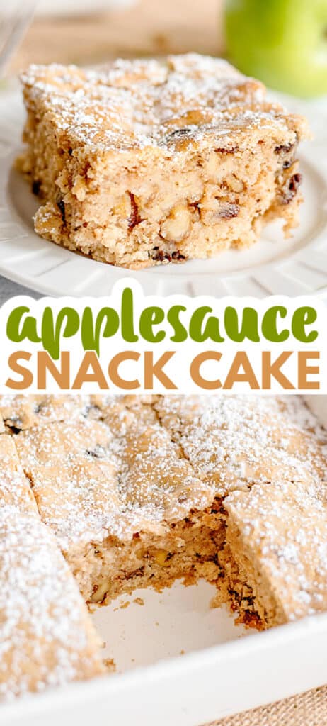 collage of images of applesauce cake for pinterest