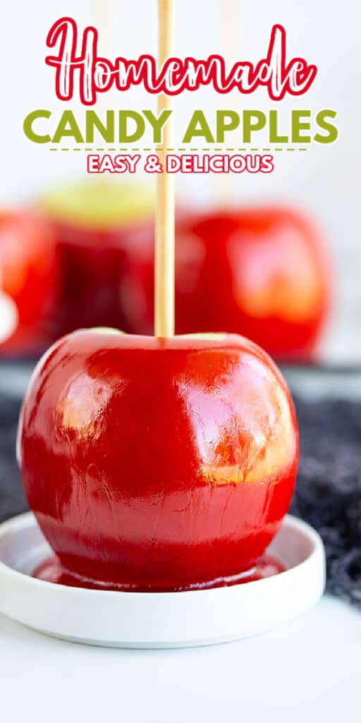 zoomed in photo of a candy apple with text at the top