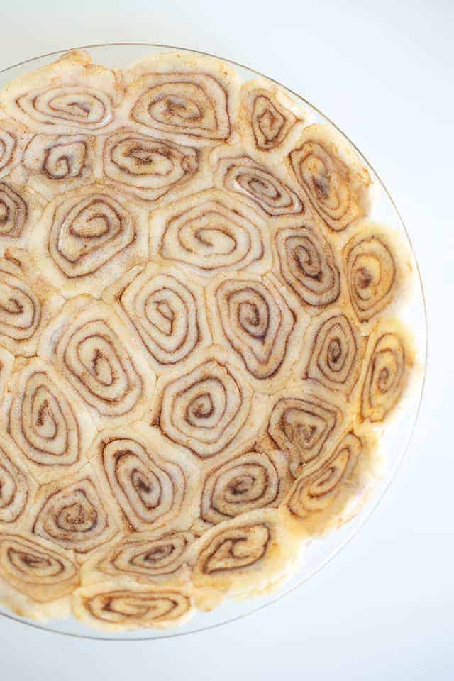 cinnamon roll pie crust pressed into a pie plate