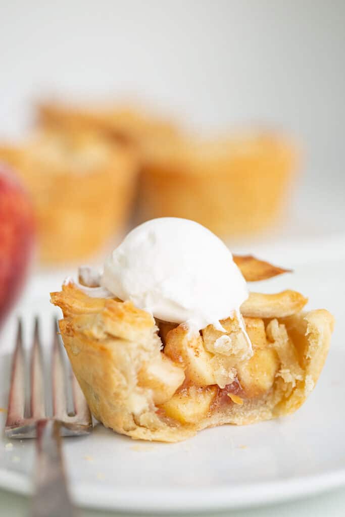 mini pie on a plate with a fork