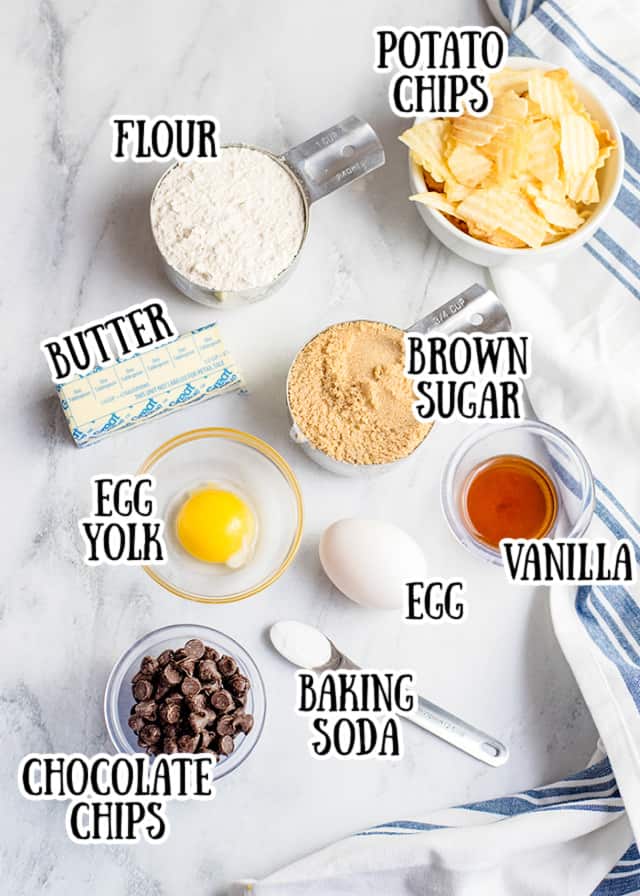 ingredients with text next to each ingredient laid out on a marble surface
