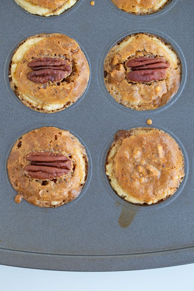 baked pecan tassies in a mini muffin pan