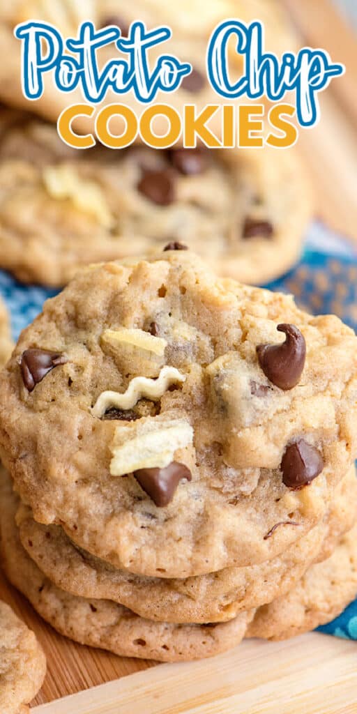 A stack of cookies incorporating potato chips.