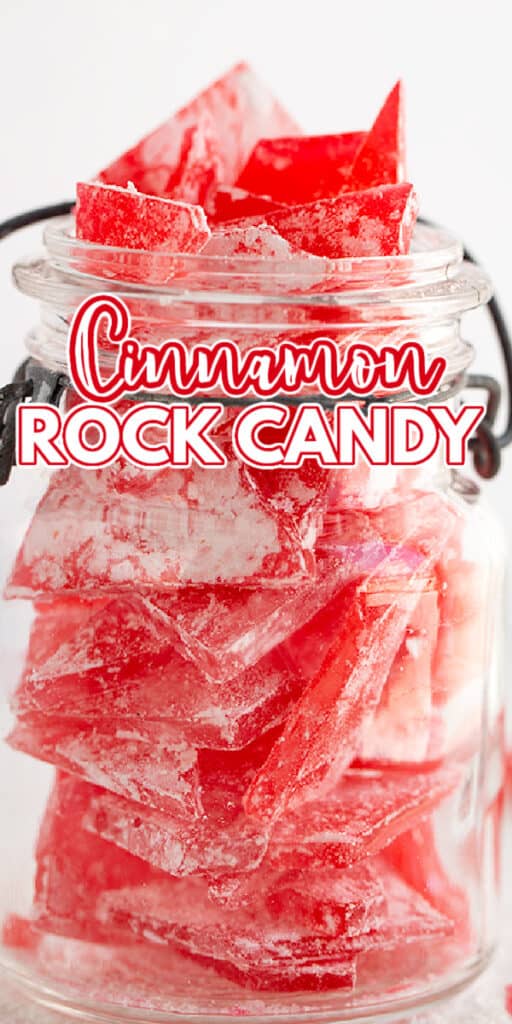 zoomed in photo of rock candy in a mason jar with the recipe name in the middle of the photo