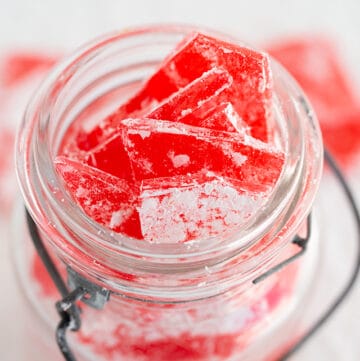 overhead photo looking into the mason jar with the hard candy in it