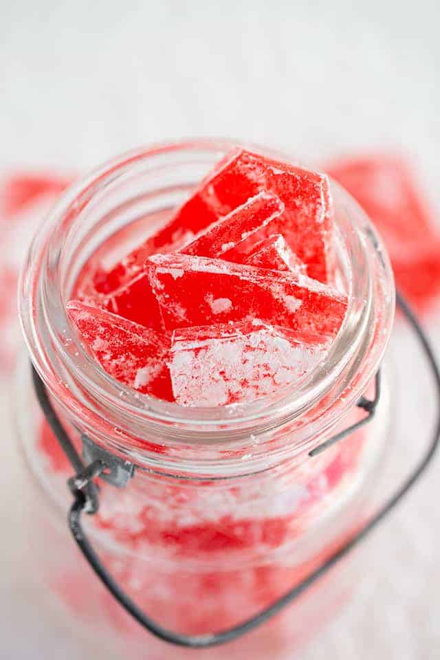 overhead photo looking into the mason jar with the hard candy in it