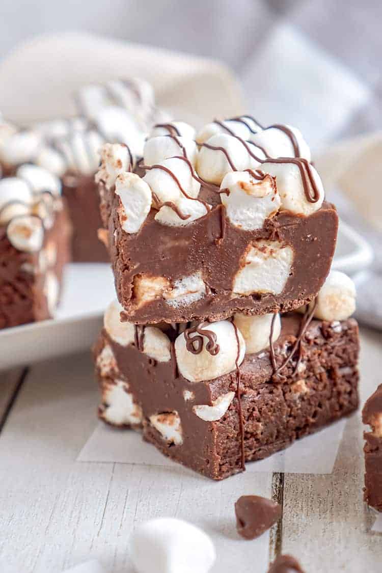 stack of fudge on a piece of wax paper