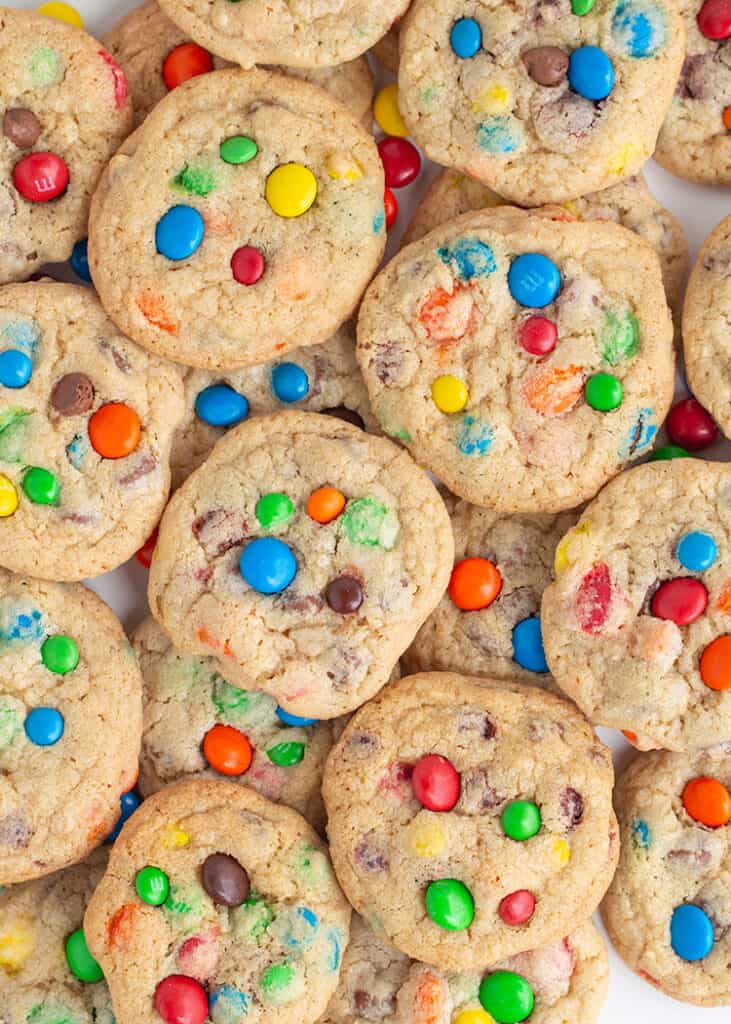 overhead photo of cookies stacked on top of more cookies