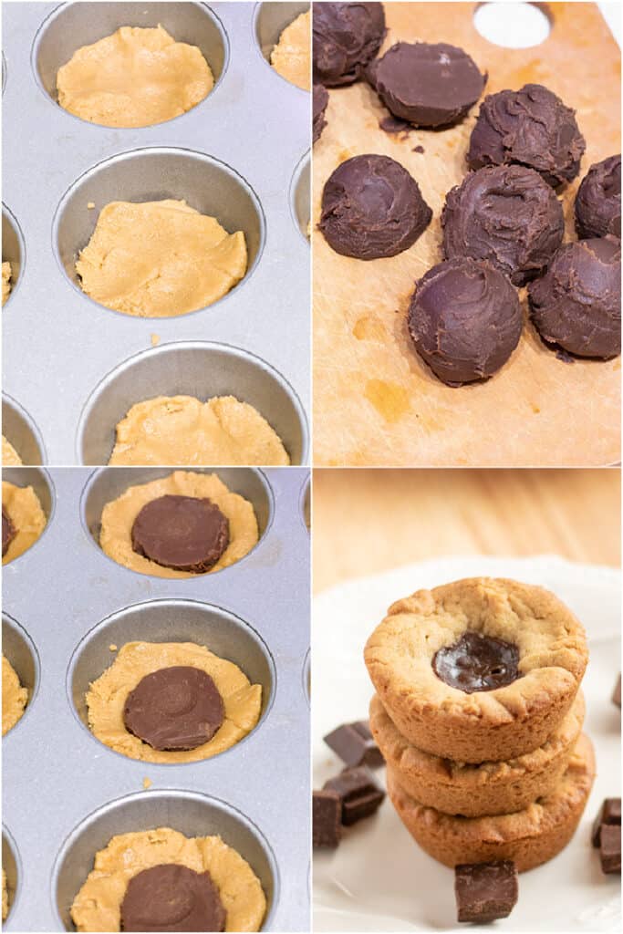 collage of photos showing the step-by-step photo process for the cookie cups