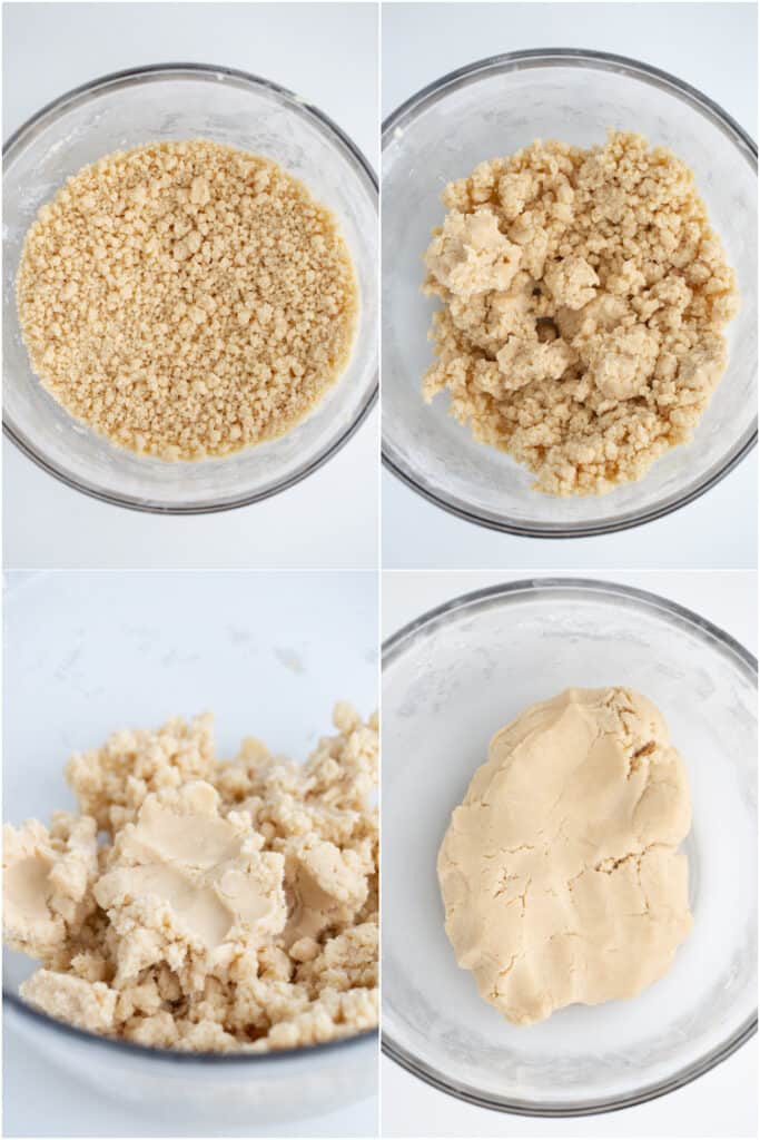 collage showing the process of the shortbread cookie dough coming together