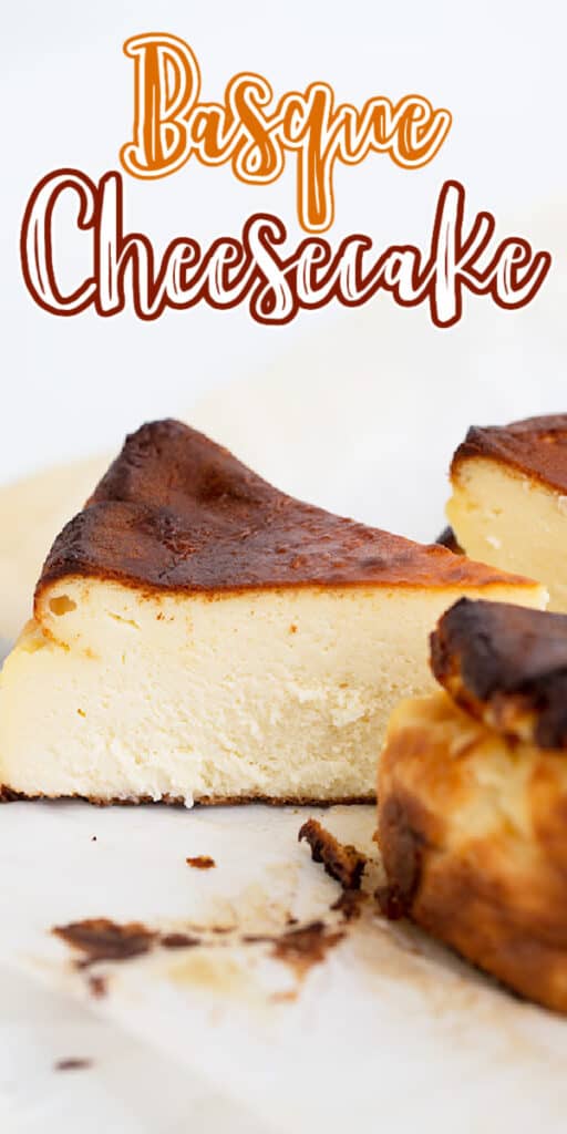 zoomed in photo of a slice of cheesecake with the recipe name at top