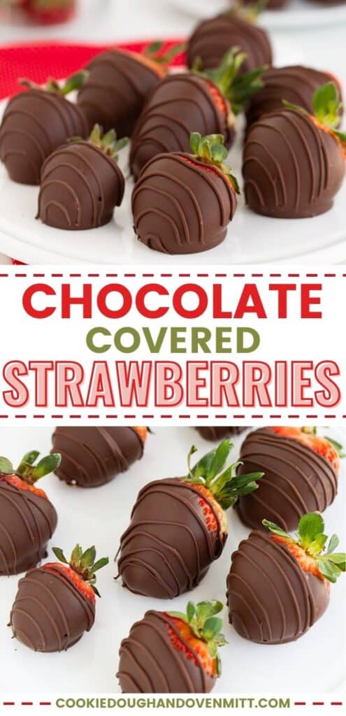 Dish: Chocolate covered strawberries on a plate.