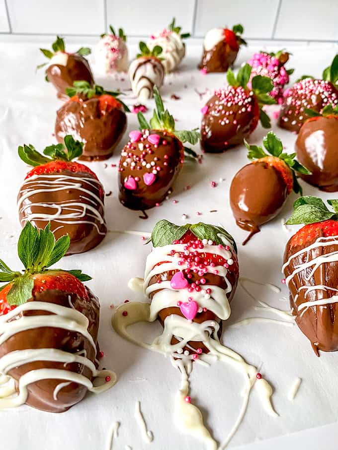 Chocolate Covered Strawberries on a piece of parchment paper
