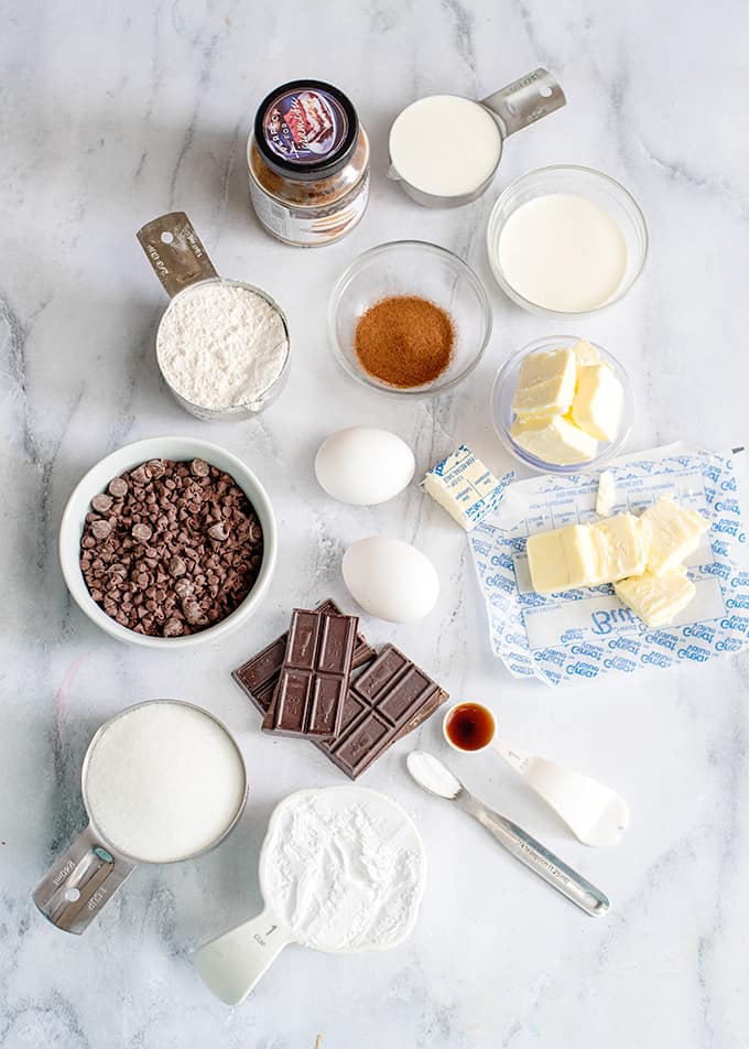 overhead photo of the ingredients for espresso brownies